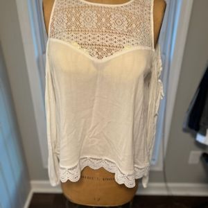 Express Peek-A-Boo top with lace trim